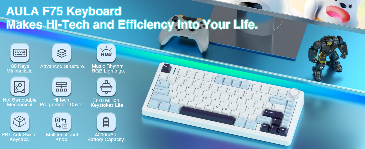 EPOMAKER x Aula F75 Wireless Mechanical Gaming Keyboard - Glacial Blue